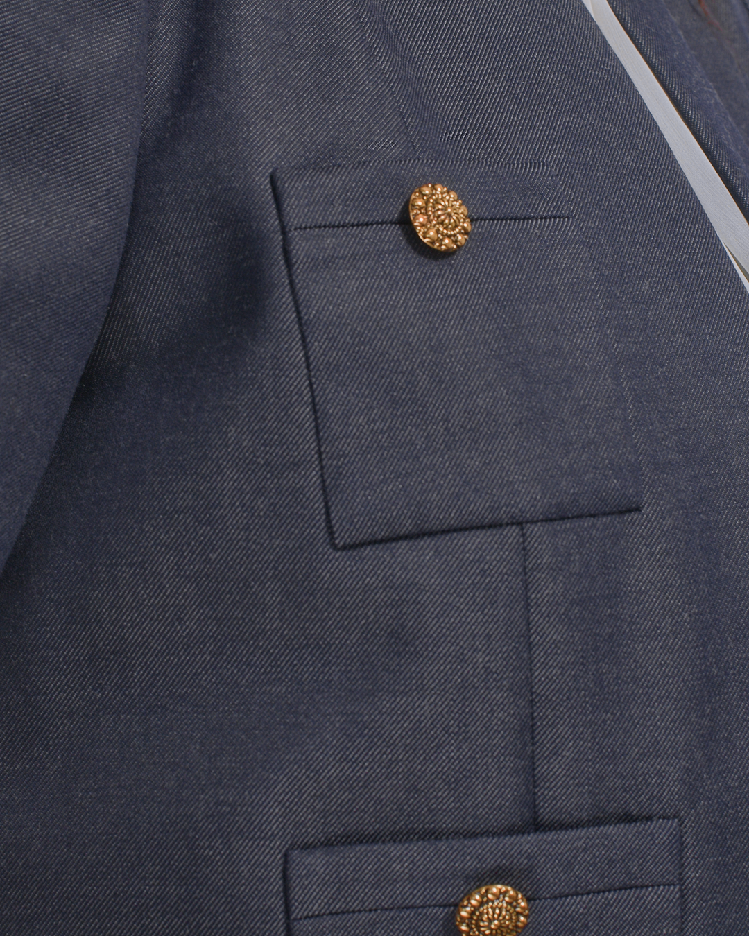 Virgin Wool Skirt Suit with Denim Effect