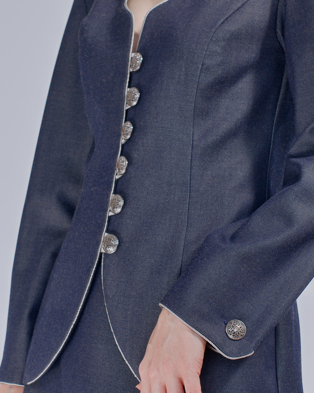 Virgin Wool Jacket in Denim Look