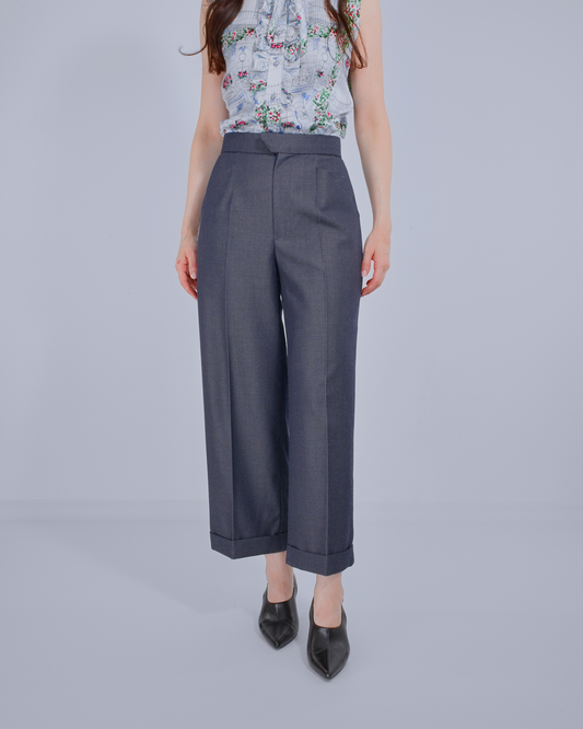 Virgin Wool Trousers with with Denim Effect