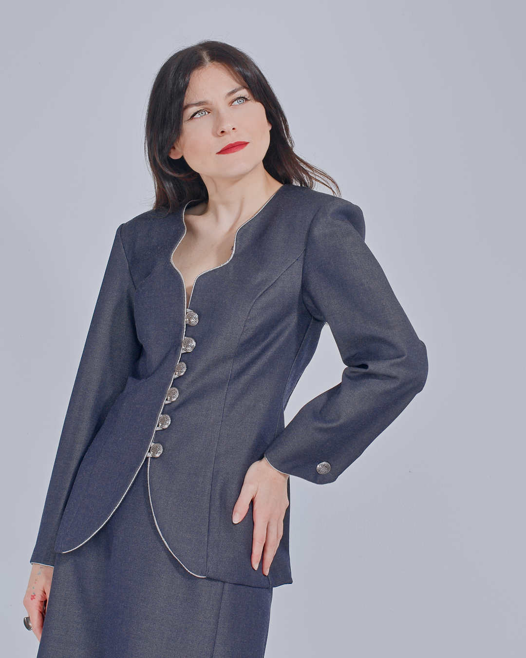 Virgin Wool Jacket in Denim Look