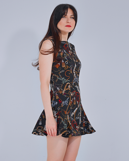 Cotton Mini Dress with Chain Print