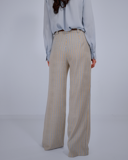 Wide-Leg Striped Wool Trousers