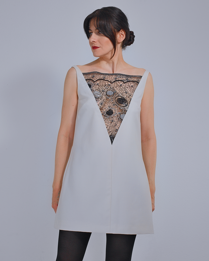 Short Wool Dress with Lace Detail
