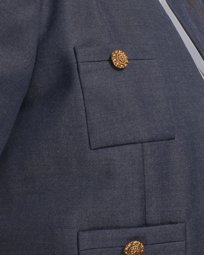 Virgin Wool Skirt Suit with Denim Effect