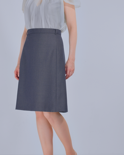 Virgin Wool Skirt Suit with Denim Effect