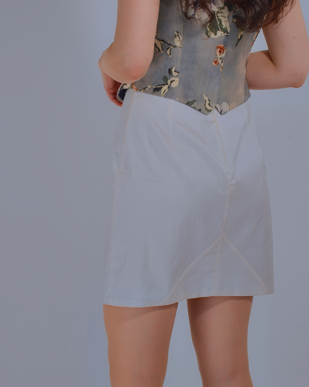 Short Cream Dupioni Silk Skirt