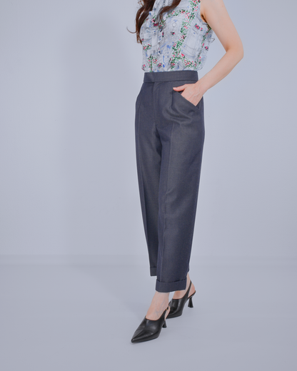 Virgin Wool Trousers with with Denim Effect