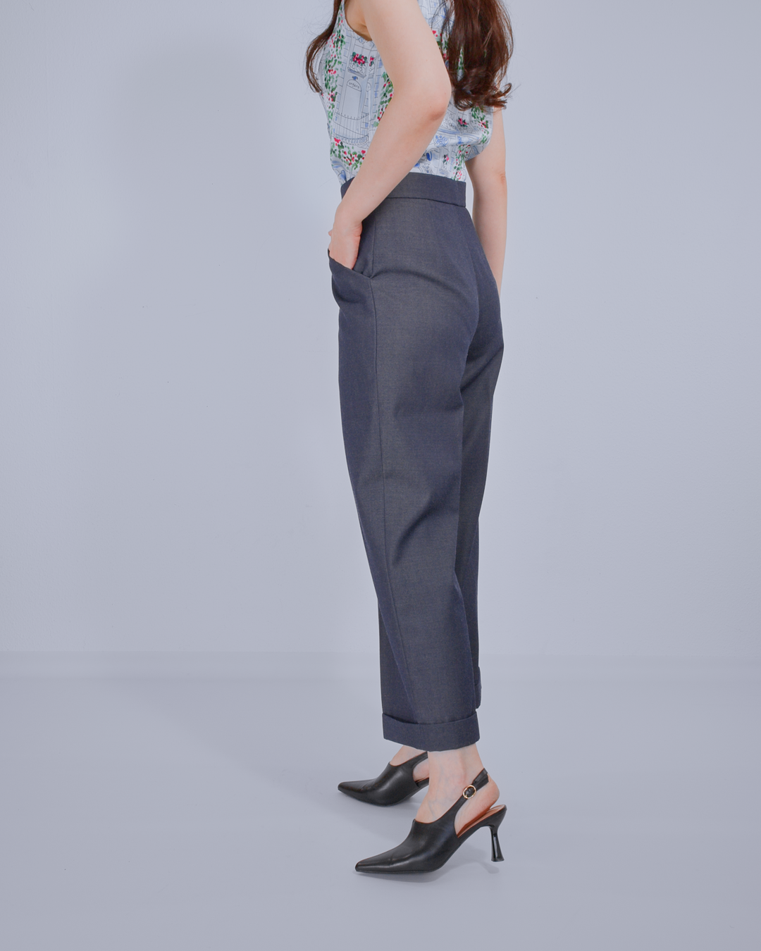 Virgin Wool Trousers with with Denim Effect