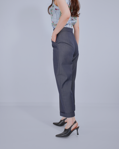 Virgin Wool Trousers with with Denim Effect