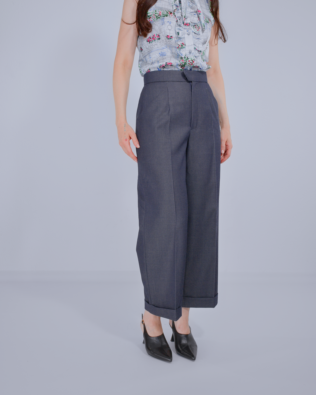 Virgin Wool Trousers with with Denim Effect