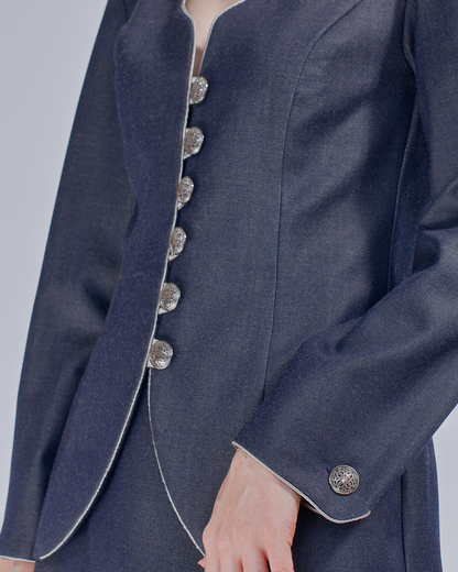 Virgin Wool Jacket in Denim Look