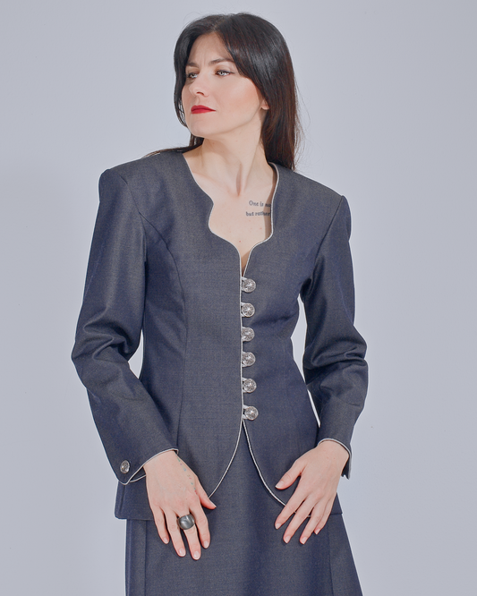 Virgin Wool Jacket in Denim Look